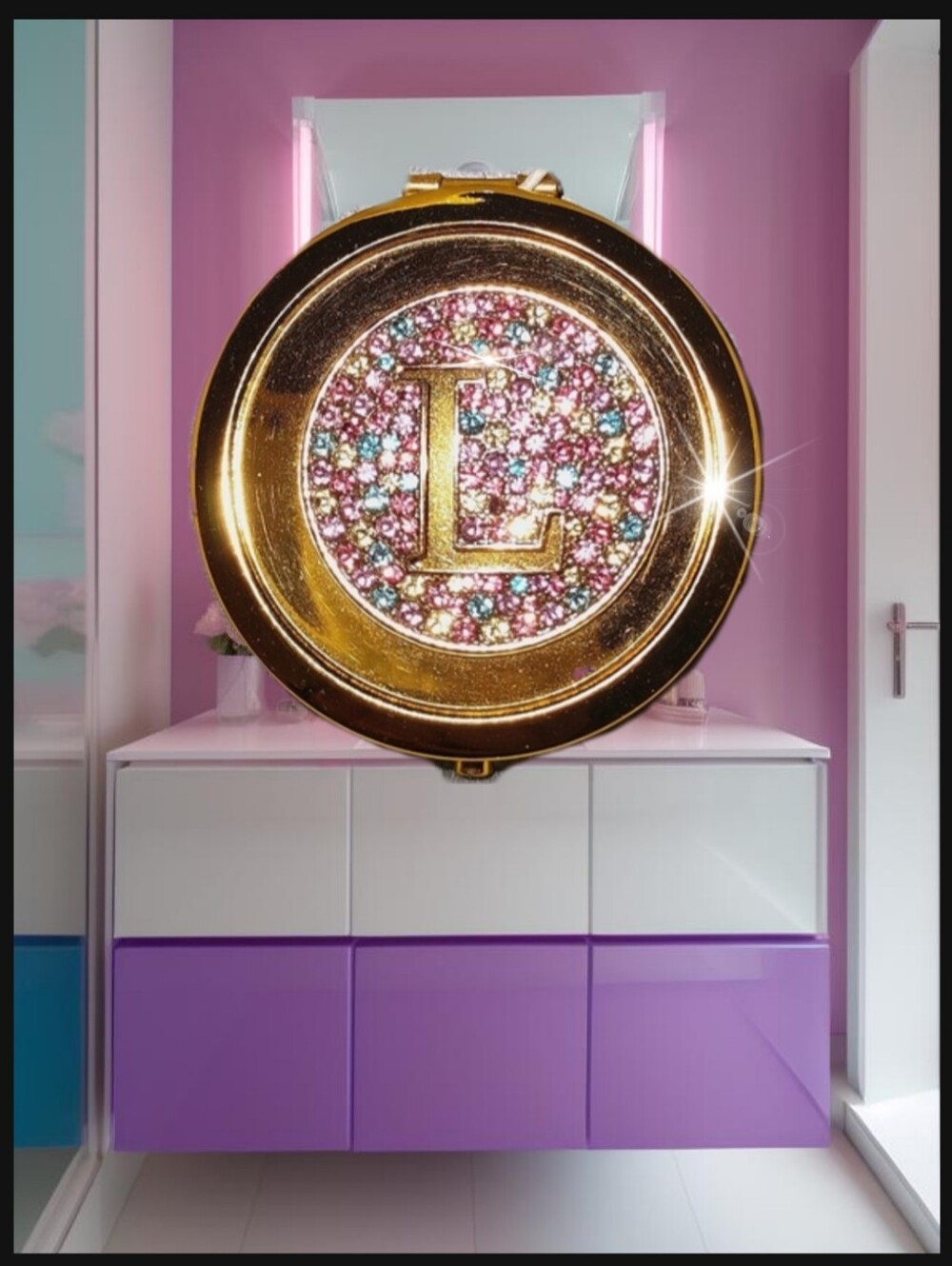 Compact Makeup Mirror Initial "L"  FREE Engraving